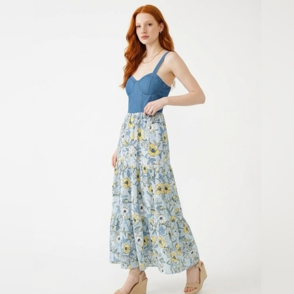 Band of the Free Denim Bustier Floral Maxi Dress Size Large